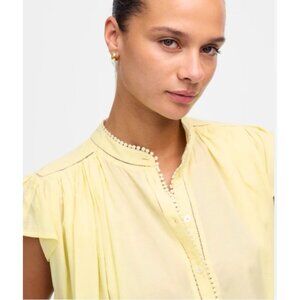 Madewell Shirred Lace Trim Button Up Top Blouse Iced Lemon Yellow Size M #NV182